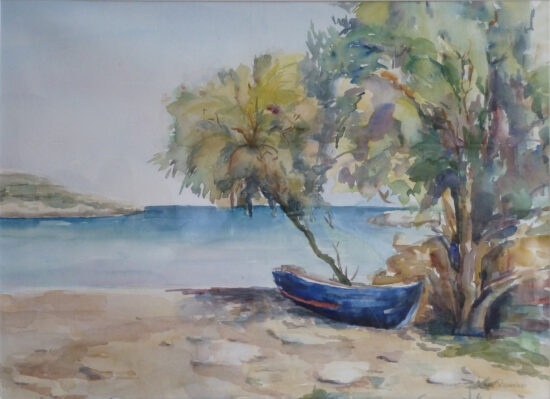 Strandje op Kreta (aquarel)